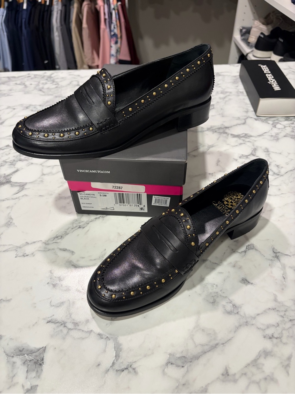 Vince Camuto Women’s Black Studded Leather Loafers